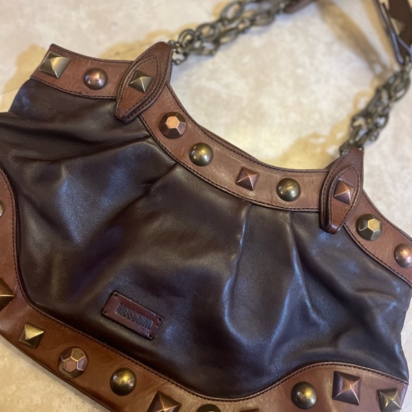 Y2K Moschino Brown Leather Embellished Chain Link Satchel - Picture 11 of 11